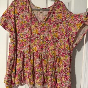 Vibrant Floral V-Neck Blouse